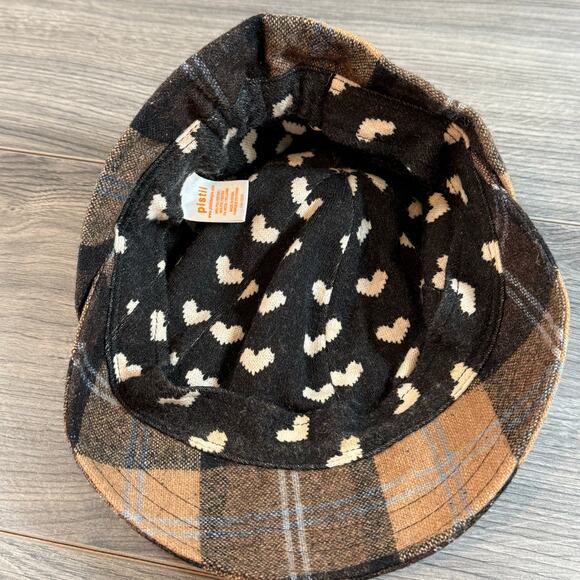 Pistil 6-Panel Newsboy Hat Wool Blend Plaid Preppy Heart Lining Logo Neutral - Picture 12 of 15